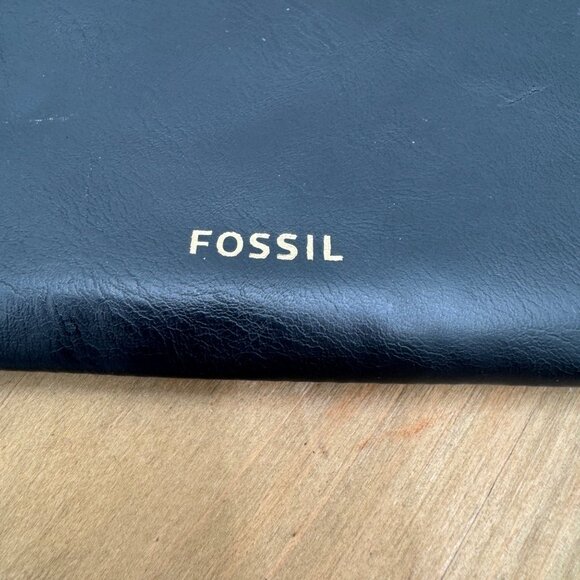 Fossil Black Pebbled Leather Zipper Pouch Clutch small Medium Lined Bag 6” x 4” - Picture 2 of 8